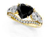 Yellow gold Three-Stone Fancy Black Heart Cut Diamond Engagement Ring with Pave Band and Prong Setting_1