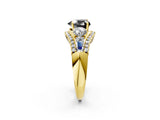 Yellow gold Three-Stone Fancy Black Heart Cut Diamond Engagement Ring with Pave Band and Prong Setting_2
