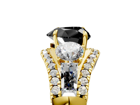 Yellow gold Three-Stone Fancy Black Heart Cut Diamond Engagement Ring with Pave Band and Prong Setting_5