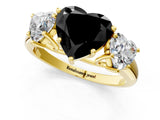 Yellow gold Three-Stone Fancy Black Heart Cut Diamond Engagement Ring with Prong Setting_4