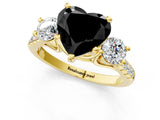 Yellow gold Three-Stone Fancy Black Heart Cut Diamond Pavé Band with Four-Prong Setting_1