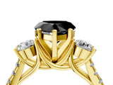 Yellow gold Three-Stone Fancy Black Heart Cut Diamond Pavé Band with Four-Prong Setting_4