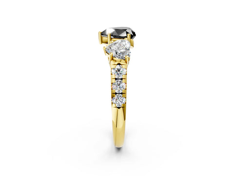 Yellow gold Three-Stone Fancy Black Heart Cut Diamond Pavé Band with Prong Setting_2