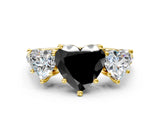 Yellow gold Three-Stone Fancy Black Heart Cut Diamond Ring with Pavé Band and Prong Setting_24