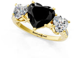 Yellow gold Three-Stone Fancy Black Heart Cut Diamond Ring with Pavé Band and Prong Setting_25