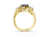 Yellow gold Three-Stone Fancy Black Heart Cut Diamond Ring with Pavé Band and Prong Setting_27