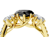 Yellow gold Three-Stone Fancy Black Heart Cut Diamond Ring with Pavé Band and Prong Setting_28