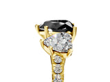 Yellow gold Three-Stone Fancy Black Heart Cut Diamond Ring with Pavé Band and Prong Setting_29