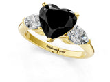 Yellow gold Three-Stone Fancy Black Heart Cut Diamond Ring with Pear Side Stones and Four-Prong Setting_1
