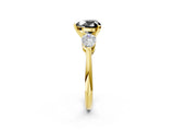 Yellow gold Three-Stone Fancy Black Heart Cut Diamond Ring with Pear Side Stones and Four-Prong Setting_2