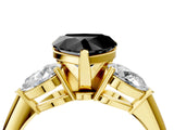 Yellow gold Three-Stone Fancy Black Heart Cut Diamond Ring with Pear Side Stones and Four-Prong Setting_4