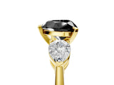 Yellow gold Three-Stone Fancy Black Heart Cut Diamond Ring with Pear Side Stones and Four-Prong Setting_5