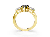 Yellow gold Three-Stone Fancy Black Heart Cut Diamond Ring with Round Side Stones, Classic Band, and Four-Prong Setting_3
