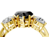 Yellow gold Three-Stone Fancy Black Heart Cut Diamond Ring with Round Side Stones, Classic Band, and Four-Prong Setting_4