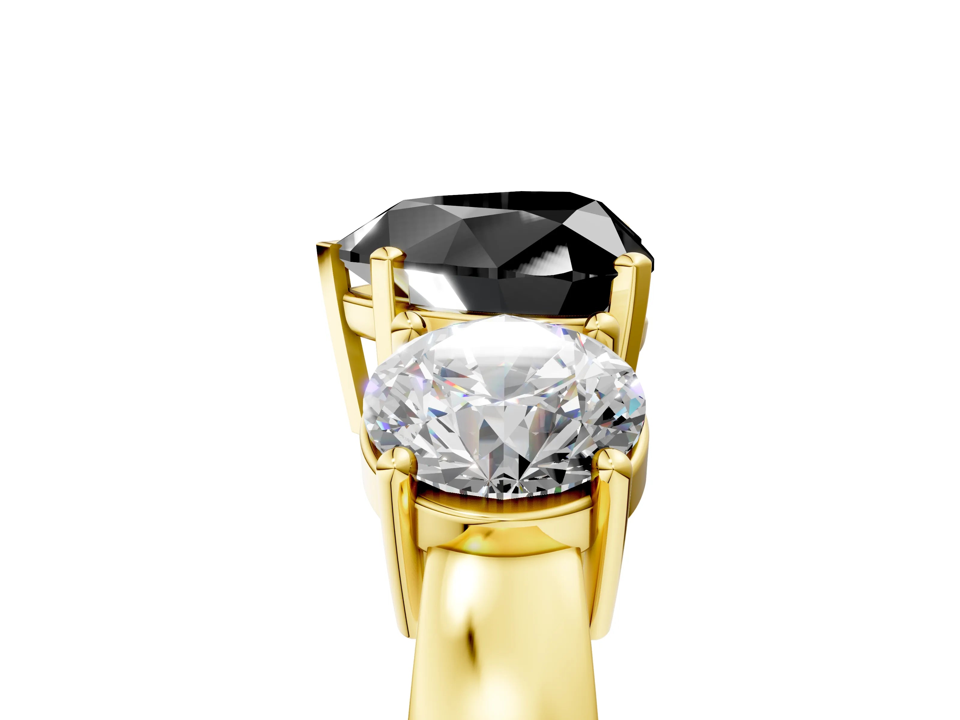Yellow gold Three-Stone Fancy Black Heart Cut Diamond Ring with Round Side Stones, Classic Band, and Four-Prong Setting_5