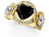 Yellow gold Three-Stone Fancy Black Heart Cut Diamond Wave Pave Band with Prong Setting_19
