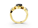 Yellow gold Three-Stone Fancy Black Heart Cut Diamond Wave Pave Band with Prong Setting_21