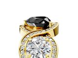 Yellow gold Three-Stone Fancy Black Heart Cut Diamond Wave Pave Band with Prong Setting_23