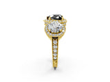 Yellow gold Three-Stone Fancy Black Heart Cut Halo Diamond Milgrain Band with Four-Prong Setting_2