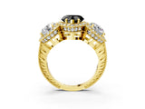 Yellow gold Three-Stone Fancy Black Heart Cut Halo Diamond Milgrain Band with Four-Prong Setting_3