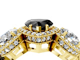 Yellow gold Three-Stone Fancy Black Heart Cut Halo Diamond Milgrain Band with Four-Prong Setting_4