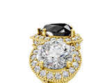 Yellow gold Three-Stone Fancy Black Heart Cut Halo Diamond Milgrain Band with Four-Prong Setting_5
