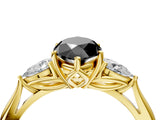 Yellow gold Three-Stone Fancy Black Marquise Cut Brilliant Diamond Solitaire Ring with Tapered Band and Four-Prong Setting_10