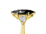 Yellow gold Three-Stone Fancy Black Marquise Cut Brilliant Diamond Solitaire Ring with Tapered Band and Four-Prong Setting_11