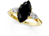 Yellow gold Three-Stone Fancy Black Marquise Cut Brilliant Diamond Solitaire Ring with Tapered Band and Four-Prong Setting_7