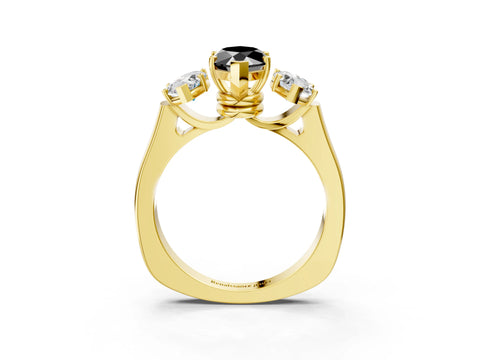 Yellow gold Three-Stone Fancy Black Marquise Cut Brilliant Diamond Trellis Ring with Comfort Fit Band_3