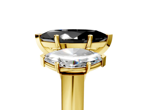 Yellow gold Three-Stone Fancy Black Marquise Cut Brilliant Diamond Trellis Ring with Comfort Fit Band_5