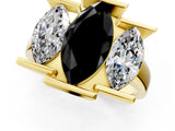 Yellow gold Three Stone Fancy Black Marquise Cut Cut Channel Set Diamond Ring_1