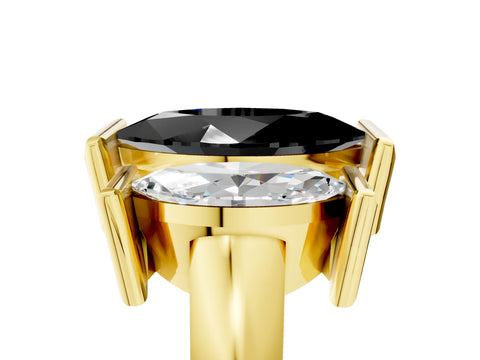 Yellow gold Three Stone Fancy Black Marquise Cut Cut Channel Set Diamond Ring_5