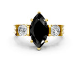 Yellow gold Three-Stone Fancy Black Marquise Cut Cut Classic Band Prong Setting Ring