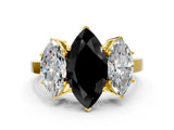 Yellow gold Three-Stone Fancy Black Marquise Cut Cut Diamond Engagement Ring with Flat Band and Four-Prong Setting_12
