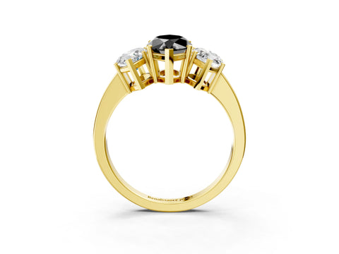 Yellow gold Three-Stone Fancy Black Marquise Cut Cut Diamond Engagement Ring with Flat Band and Four-Prong Setting_15