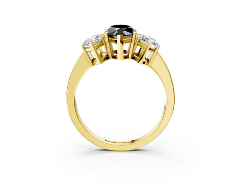 Yellow gold Three-Stone Fancy Black Marquise Cut Cut Diamond Engagement Ring with Flat Band and Four-Prong Setting_3