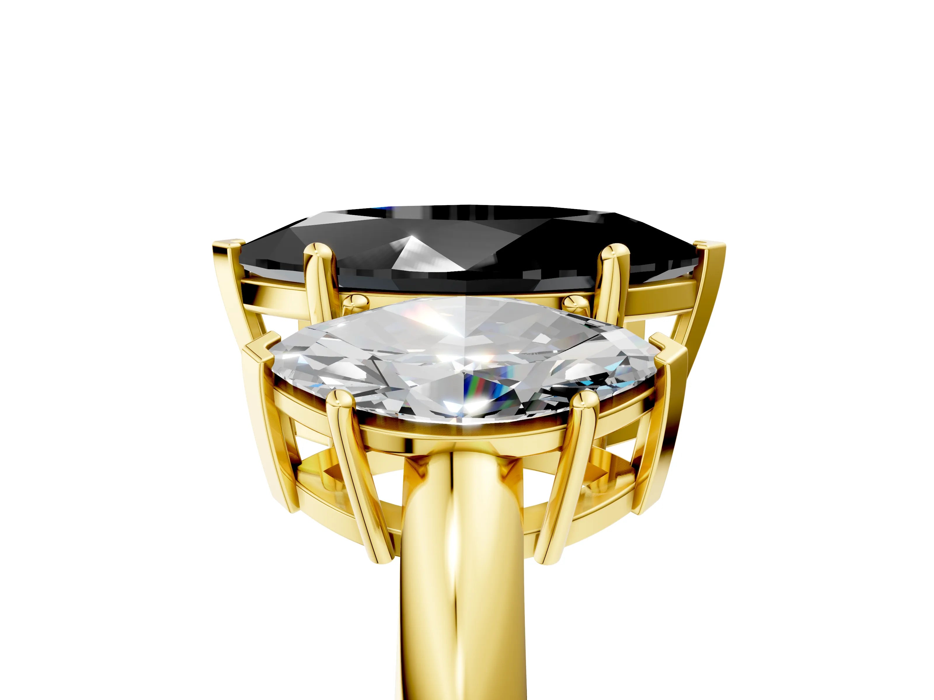 Yellow gold Three-Stone Fancy Black Marquise Cut Cut Diamond Engagement Ring with Prong Setting on a White Gold Band_41