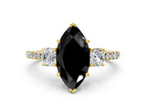Yellow gold Three-Stone Fancy Black Marquise Cut Cut Diamond Pavé Band with Prong Setting_15