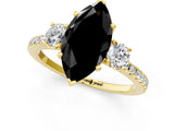 Yellow gold Three-Stone Fancy Black Marquise Cut Cut Diamond Pavé Band with Prong Setting_16