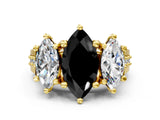 Yellow gold Three-Stone Fancy Black Marquise Cut Cut Diamond Ring with Channel-Set Band and Four-Prong Setting_12