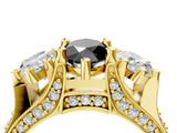 Yellow gold Three-Stone Fancy Black Marquise Cut Cut Diamond Ring with Channel-Set Band and Four-Prong Setting_16