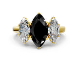 Yellow gold Three-Stone Fancy Black Marquise Cut Cut Diamond Ring with Channel Set Band and Four-Prong Setting_24