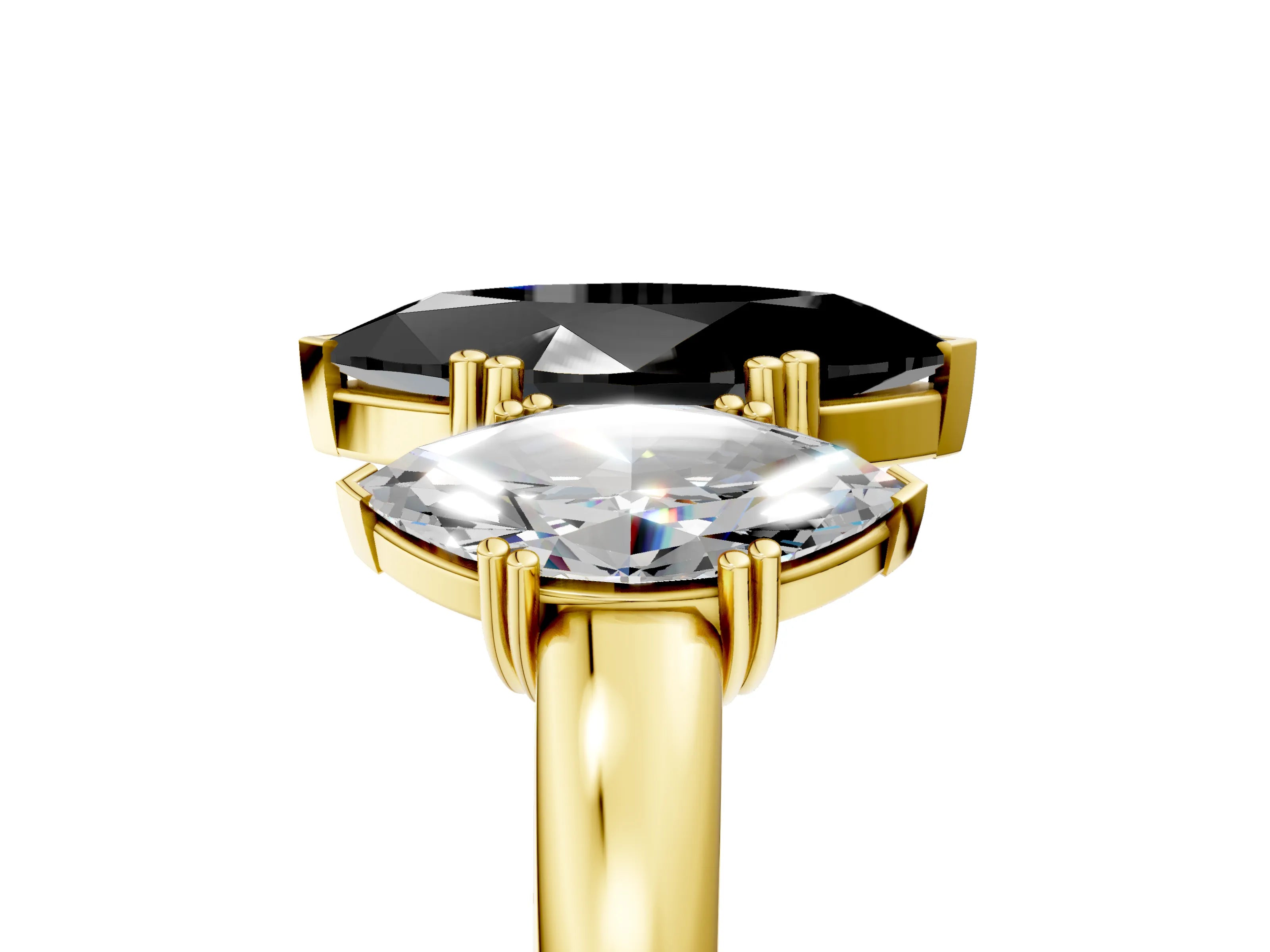 Yellow gold Three-Stone Fancy Black Marquise Cut Cut Diamond Ring with Channel Set Band and Four-Prong Setting_5