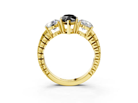 Yellow gold Three-Stone Fancy Black Marquise Cut Cut Diamond Ring with Channel-Set Band and Prong Setting_3