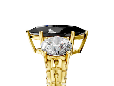 Yellow gold Three-Stone Fancy Black Marquise Cut Cut Diamond Ring with Channel-Set Band and Prong Setting_5