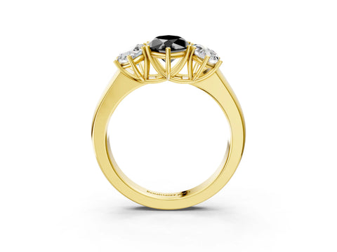 Yellow gold Three-Stone Fancy Black Marquise Cut Cut Diamond Ring with Prong Setting and Classic Band_3