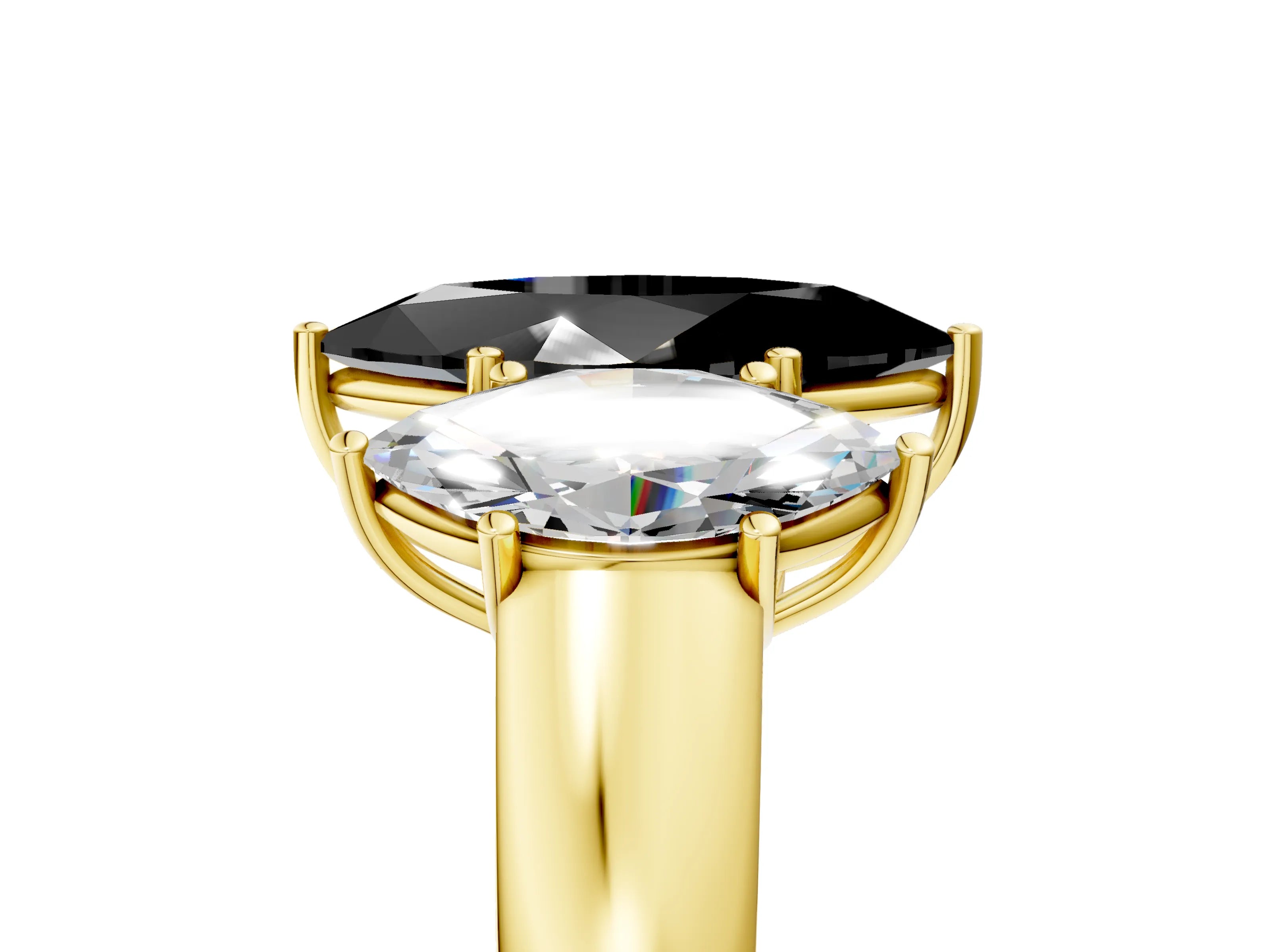 Yellow gold Three-Stone Fancy Black Marquise Cut Cut Diamond Ring with Prong Setting and Classic Band_5
