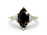 Yellow gold Three-Stone Fancy Black Marquise Cut Cut Diamond Ring with Trillion Side Stones and Four-Prong Setting_3