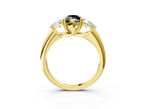 Yellow gold Three-Stone Fancy Black Marquise Cut Cut Diamond Ring with Trillion Side Stones and Four-Prong Setting_6